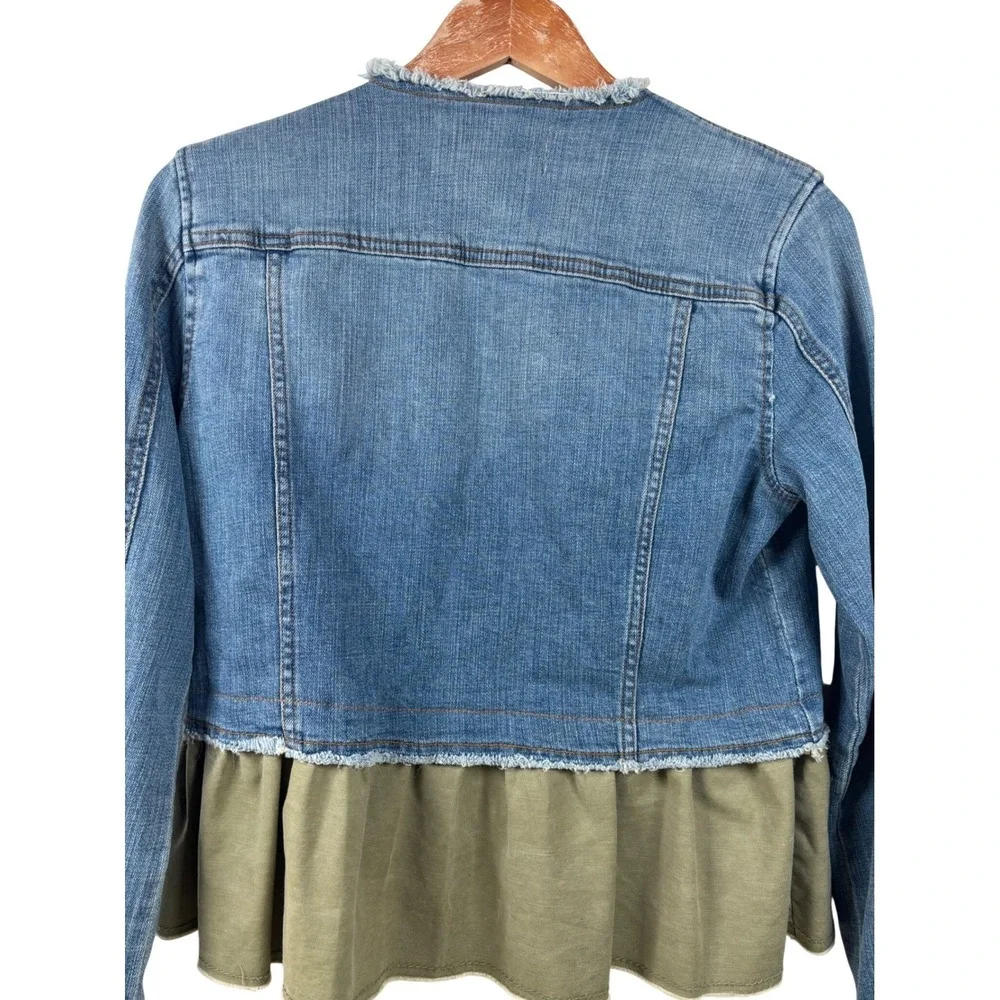 Pilcro‎ and the Letterpress Small Denim Jacket Olive Green Ruffle Hem Womens